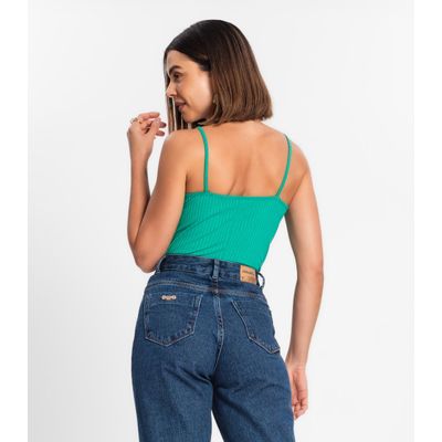 Blusa De Alça Feminina Ribana Canelada Rovitex Verde G / Verde