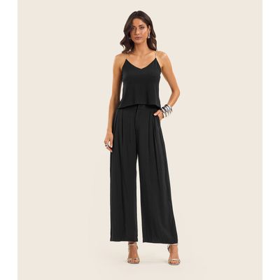 Blusa de Alça Feminina Viscose Creponada Endless Preto P / Preto