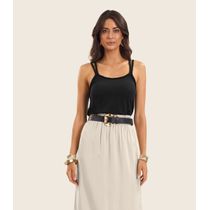 Blusa de Alça Feminina Visco Maquinetada Endless Preto