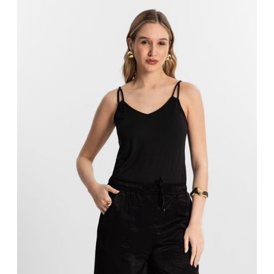 Blusa De Alça Semi Acabada Malha Delicate Rovitex Preto M / Preto