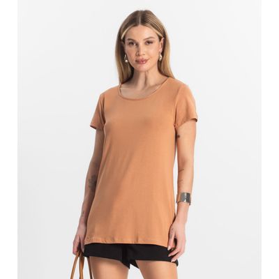 Blusa Básica Alongada Feminina Rovitex Marrom G / Marrom