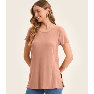 Blusa Básica Alongada Feminina Rovitex Marrom P / Marrom