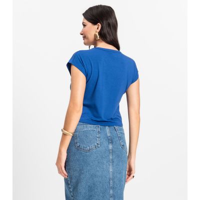 Blusa Básica Feminina Viscotorcion Rovitex Azul G / Azul