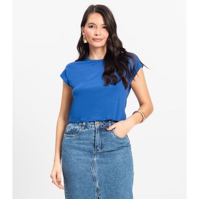 Blusa Básica Feminina Viscotorcion Rovitex Azul G / Azul