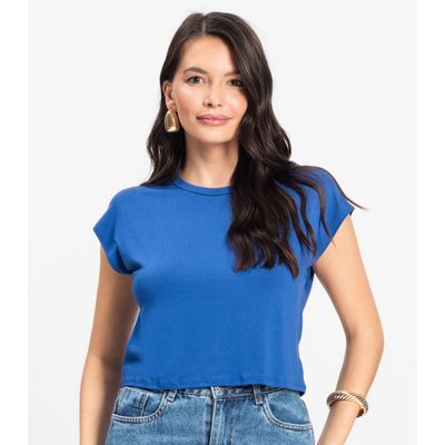 Blusa Básica Feminina Viscotorcion Rovitex Azul G / Azul