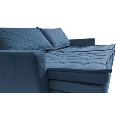 Sofá 3 Lugares Cama InBox Marselha II Retrátil/Reclinável com Baú Revestimento Suede Velusoft Azul
