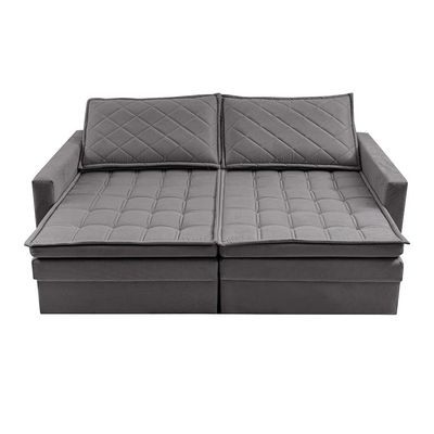 Sofá 3 Lugares Cama InBox Marselha II Retrátil/Reclinável com Baú Revestimento Suede Velusoft Cinza
