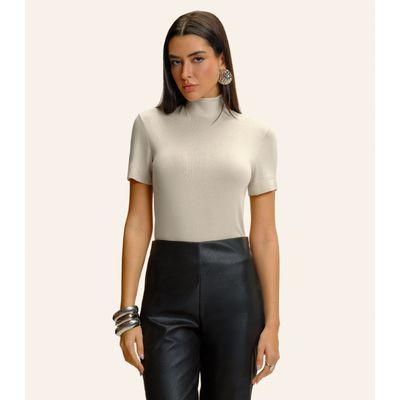 Blusa Feminina Gola Alta ViscoTrico Básica Endless Bege GG / Bege