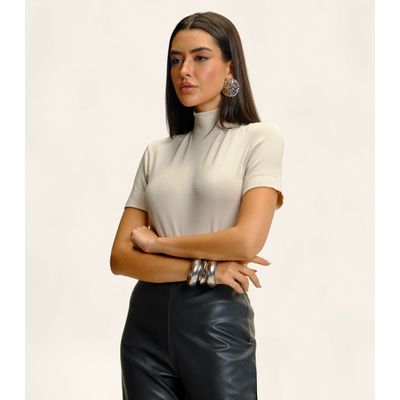 Blusa Feminina Gola Alta ViscoTrico Básica Endless Bege G / Bege