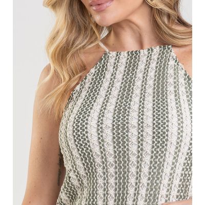 Blusa Cropped Feminina Efeito Crochê Dianna Verde M / Verde
