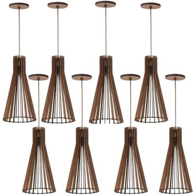Jogo 8 Luminárias de Teto Pendentes Cone MDF Dital Tiffany E27 Bivolt Iluminação Interna Decorativa