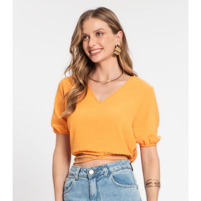 Blusa Cropped Feminina Decote V Rovitex Marrom M / Marrom