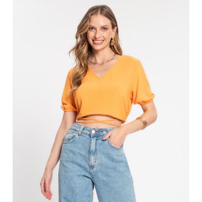 Blusa Cropped Feminina Decote V Rovitex Marrom GG / Marrom
