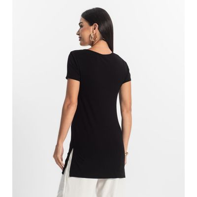 Blusa Básica Alongada Feminina Rovitex Preto GG / Preto