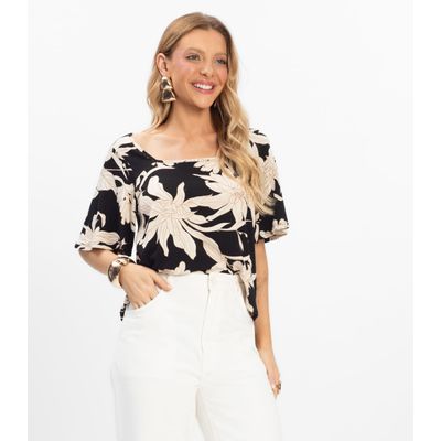 Blusa Cropped Feminina Visco Maquinetada Rovitex Preto GG / Preto