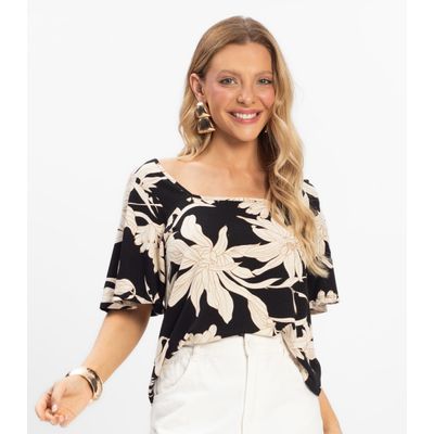 Blusa Cropped Feminina Visco Maquinetada Rovitex Preto GG / Preto