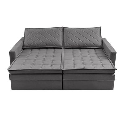 Sofá 3 Lugares Cama InBox Marselha II Retrátil/Reclinável com Baú Revestimento Suede Velusoft Cinza