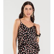 Blusa de Alça Feminina Estampada Dianna Preto