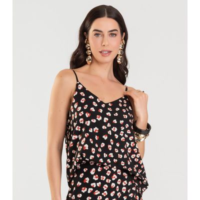 Blusa de Alça Feminina Estampada Dianna Preto P / Preto