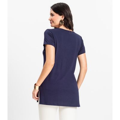 Blusa Básica Alongada Feminina Rovitex Azul GG / Azul