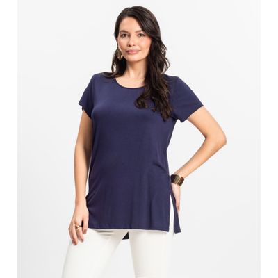 Blusa Básica Alongada Feminina Rovitex Azul P / Azul