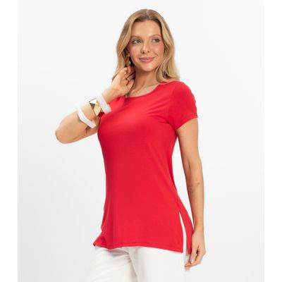 Blusa Básica Alongada Feminina Rovitex Vermelho P / Vermelho