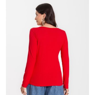 Blusa Feminina Canelada Com Manga Longa Rovitex Vermelho GG / Vermelho