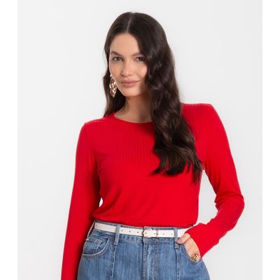 Blusa Feminina Canelada Com Manga Longa Rovitex Vermelho GG / Vermelho