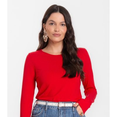Blusa Feminina Canelada Com Manga Longa Rovitex Vermelho GG / Vermelho