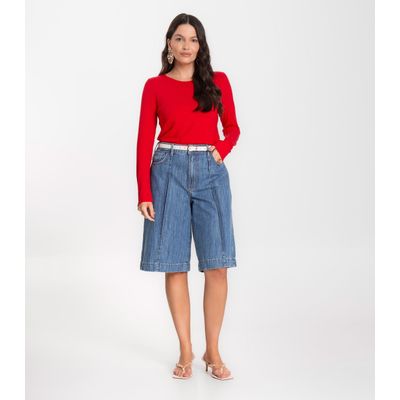 Blusa Feminina Canelada Com Manga Longa Rovitex Vermelho P / Vermelho