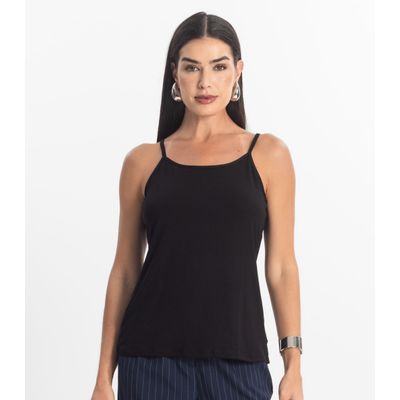 Blusa de Alça Feminina Viscotorcion Básica Rovitex Preto M / Preto