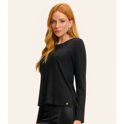 Blusa Feminina Canelada Manga Longa Básica Endless Preto M / Preto