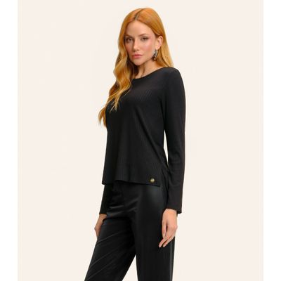 Blusa Feminina Canelada Manga Longa Básica Endless Preto P / Preto