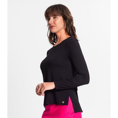 Blusa Feminina Canelada Manga Longa Básica Endless Preto P / Preto