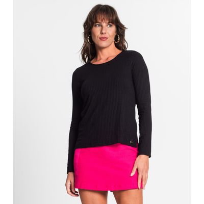 Blusa Feminina Canelada Manga Longa Básica Endless Preto GG / Preto