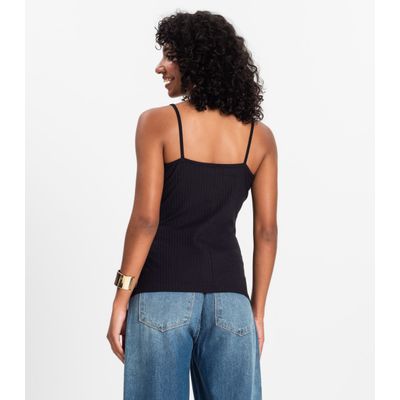 Blusa De Alça Feminina Ribana Canelada Rovitex Preto P / Preto