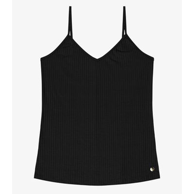 Blusa De Alça Feminina Ribana Canelada Rovitex Preto G / Preto