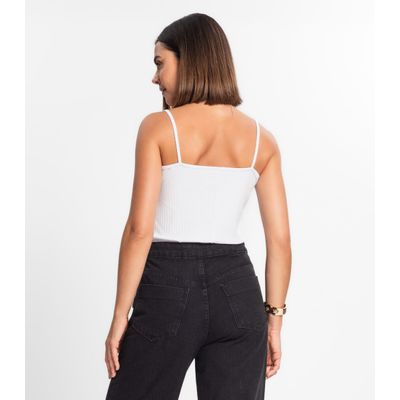 Blusa De Alça Feminina Ribana Canelada Rovitex Branco P / Branco