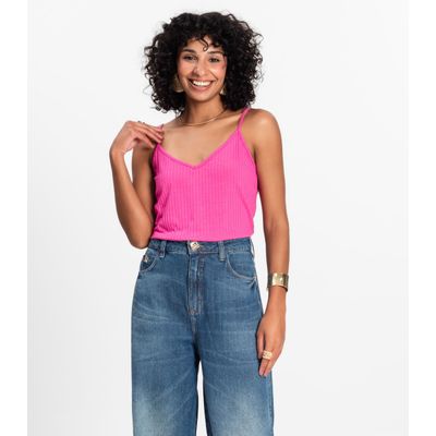 Blusa De Alça Feminina Ribana Canelada Rovitex Rosa G / Rosa