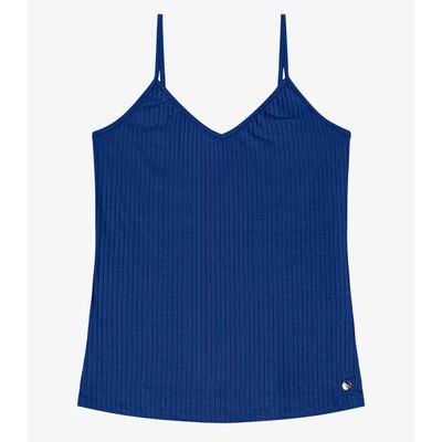 Blusa De Alça Feminina Ribana Canelada Rovitex Azul P / Azul