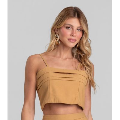 Blusa Cropped Feminina De Alça Regulável Dianna Marrom G / Marrom