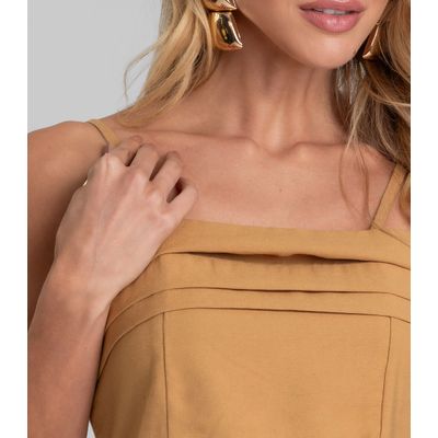 Blusa Cropped Feminina De Alça Regulável Dianna Marrom G / Marrom