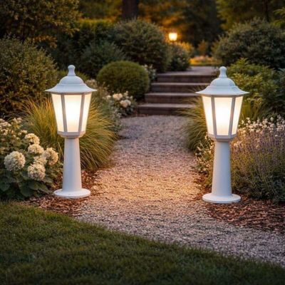 Kit 2 Postes Balizadores Branco para Muro Jardim Lente Fosca Termoplástico Grega Dital