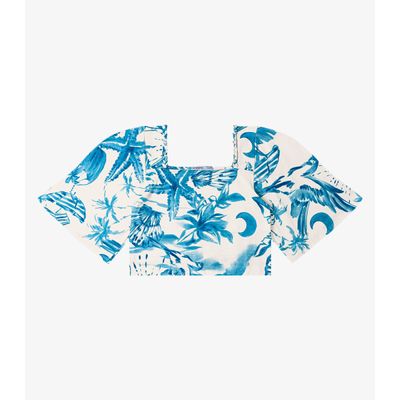 Blusa Cropped Manga Ampla em Meia Malha Endless Azul P / Azul