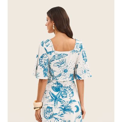 Blusa Cropped Manga Ampla em Meia Malha Endless Azul G / Azul