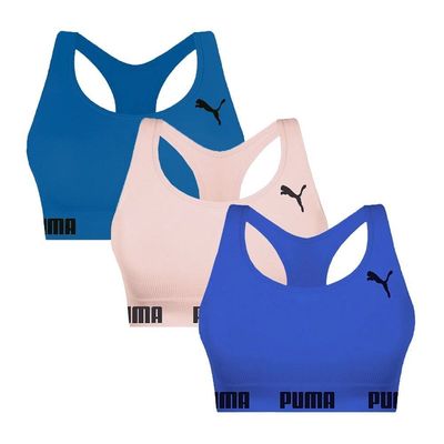 Kit 3 Tops Puma Nadador Sem Costura Feminino P / Rosa e Azul