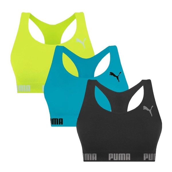 Kit 3 Tops Puma Nadador Sem Costura Feminino P / Preto e Verde