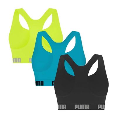 Kit 3 Tops Puma Nadador Sem Costura Feminino P / Preto e Verde