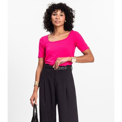 Blusa em Ribana Canelada Rovitex Rosa G / Rosa