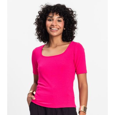 Blusa em Ribana Canelada Rovitex Rosa G / Rosa